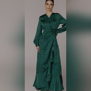 VEILED Green Polka Dot Wrap Dress